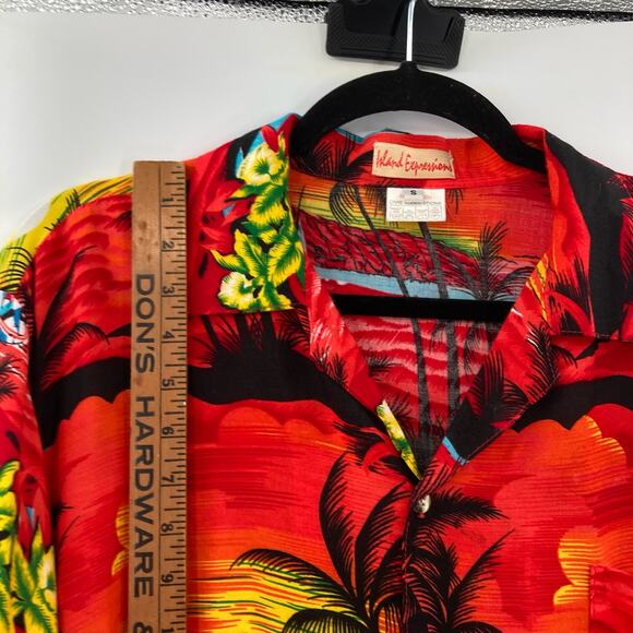 Hawaiian Tropical Palm Tree Print Tiki Rayon Button Up Shirt Vacation Beach Sm - Picture 8 of 10